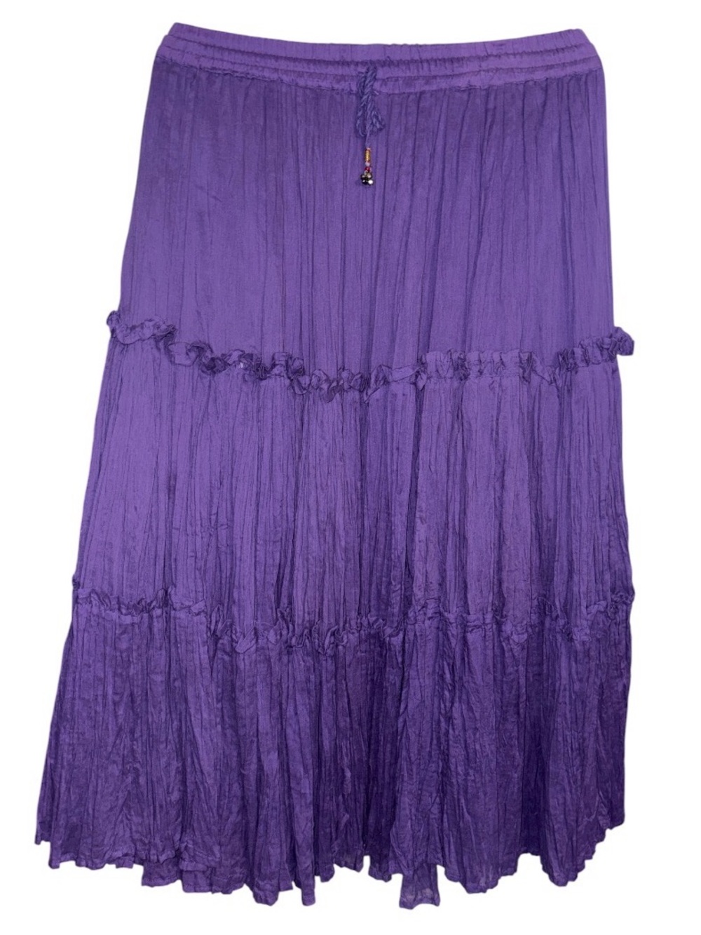 J.K. Collections Women's Purple 100 % Cotton Tiered Maxi Skirt W/ Elastic Waist